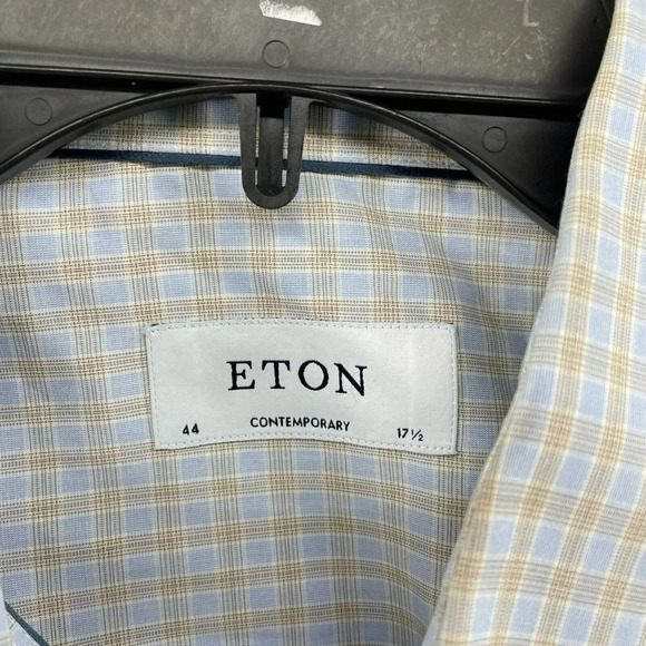 ETON Contemporary Button-Up Shirt Men's Sz 17.5 Blue Plaid Regular Fit Collared - Picture 11 of 12